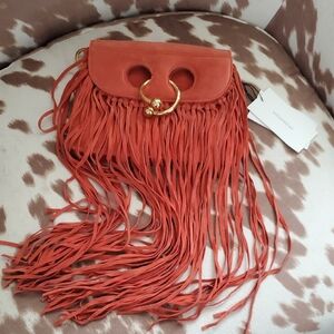 NWT J.W. Anderson Orange Suede Pierce Bag w/Fringe